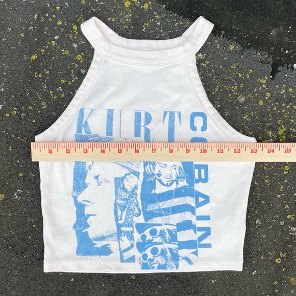 Nirvana Graphic Cropped Tank Top Cream with Blue Print Kurt Cobain size Medium - Picture 5 of 7